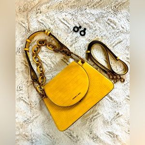 Charles and Keith Yellow Croc Shoulder Bag